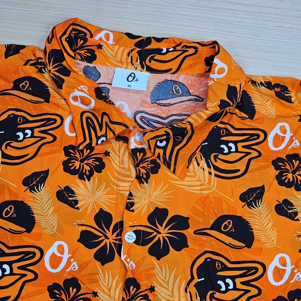 Baltimore Orioles Hawaiian Shirt Mens XL Orange Floral Aloha MLB Baseball Fan